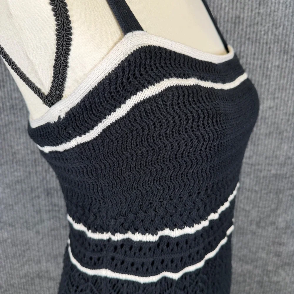 Abercrombie & Fitch Crochet Maxi Dress Womens M Black White Stripe Beach Resort